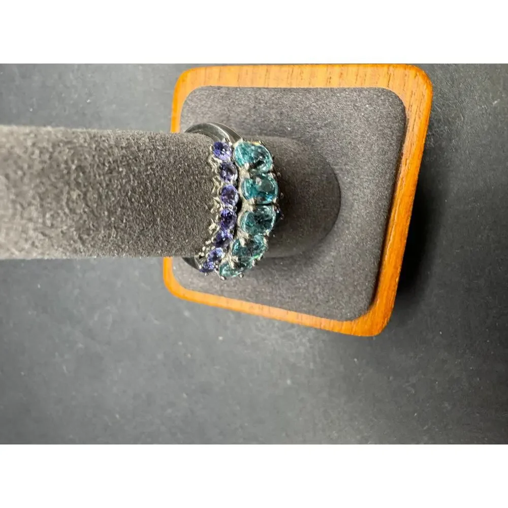 Chuck Clemency Sterling Silver 925 Tanzanite & Blue Teal Topaz Ring Size 10